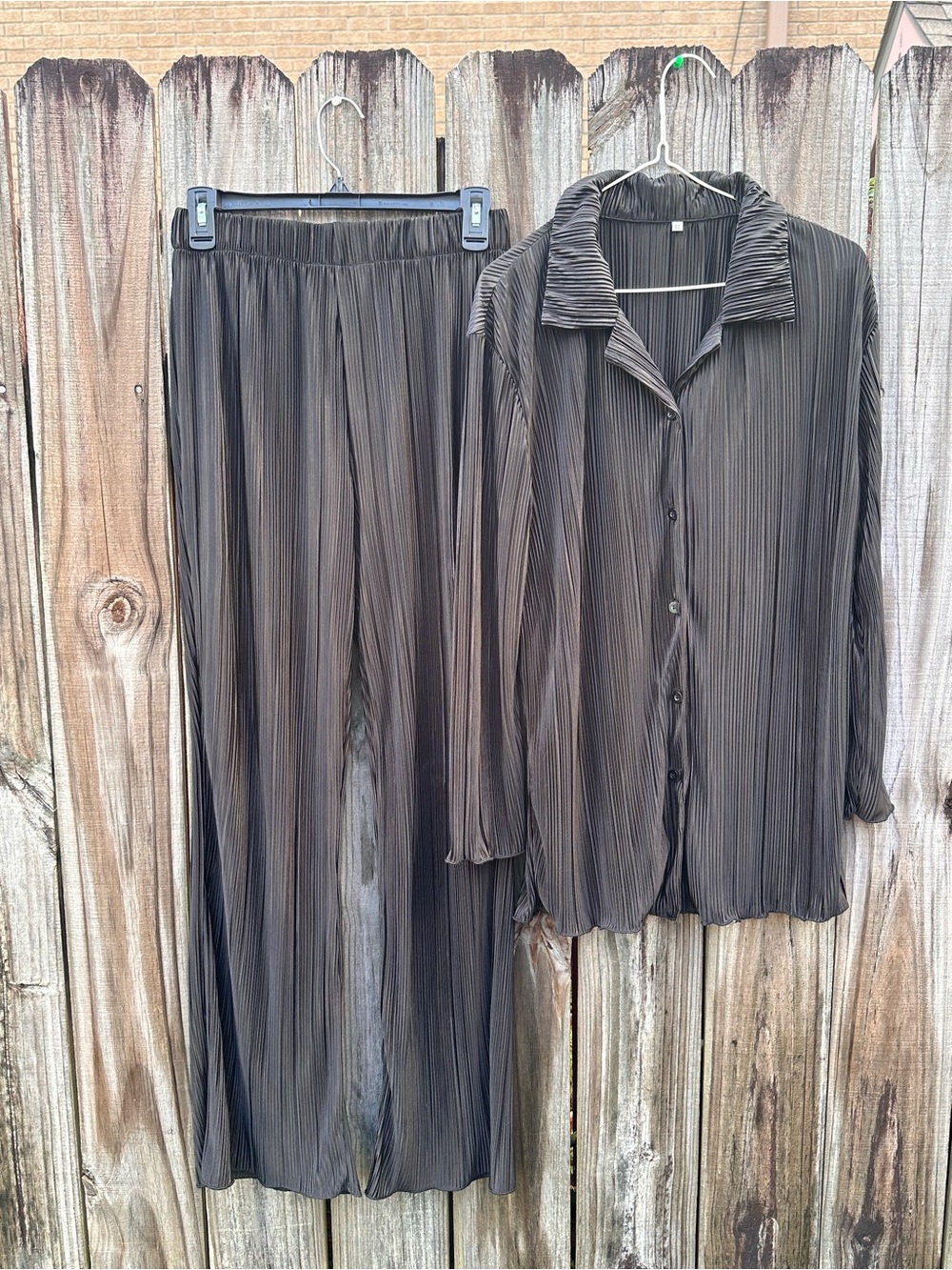 Pleated Two-Piece Set in Dark Olive
